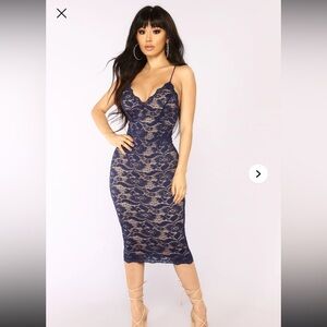 Fashion Nova Elegant Navy Lace Midi Dress size XS NWT